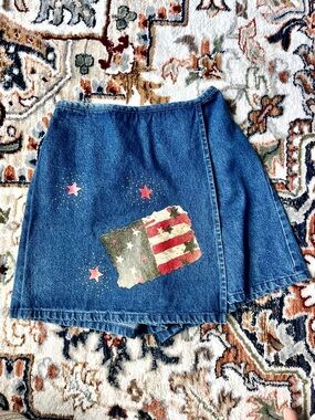 Girls Vintage Denim Skort Blue Amy Buyer American Flag Size Med 8/10